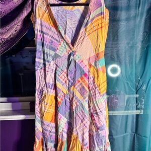 Free People Multicolor Plaid Long Sleeve Dress